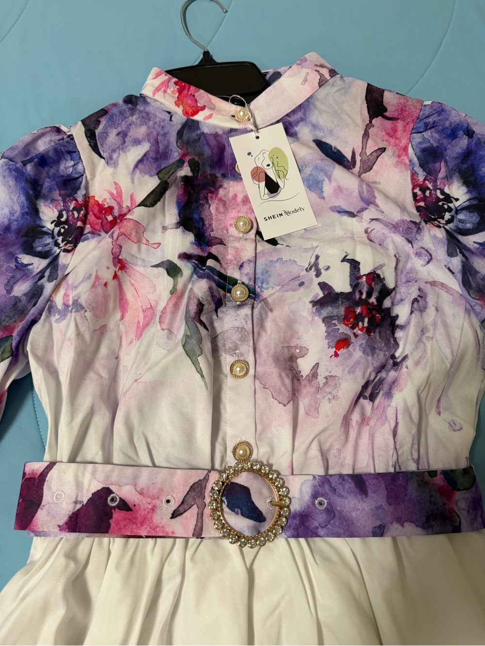 Purple & Pink Floral Watercolor Girls' Belted Dress